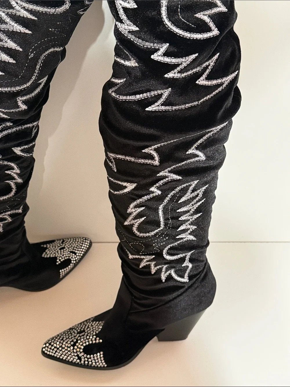 Cape Robbin Lish Velvet Rhinestone Thigh High Slouchy Western Boots